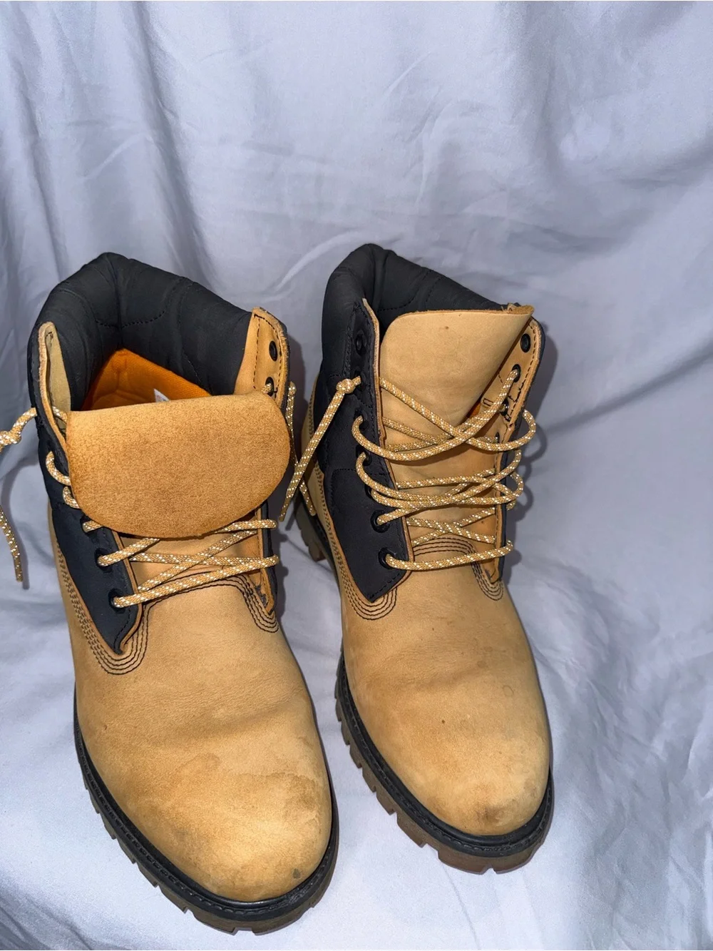 Men's Timberlands Tan and Black Work Boots with Cushioned Collar